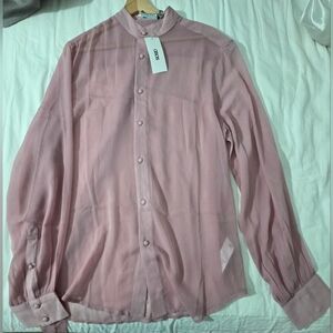 ASOS (NEW WITH TAGS) Pink Men's Large Sheer Button-UP Shirt
